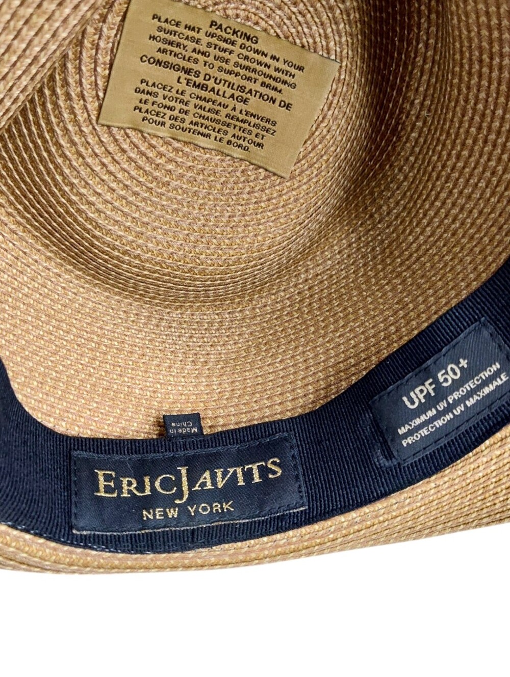 Eric Javits Squishee® Classic Fedora Hat – Natural/Black | UPF 50+ Packable Luxu - Picture 14 of 16